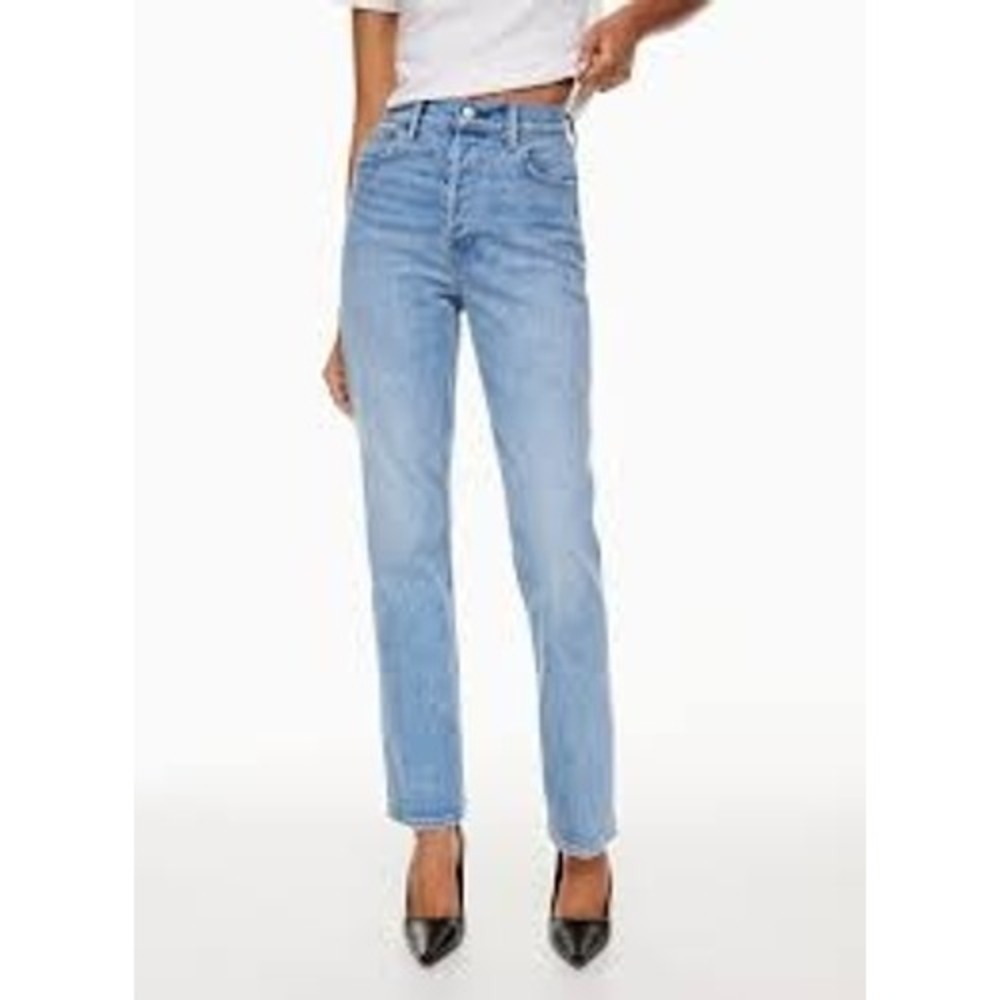 Denim Forum Jeans Women 23 Light Blue The Arlo Hi-Rise Straight Button Fly Denim